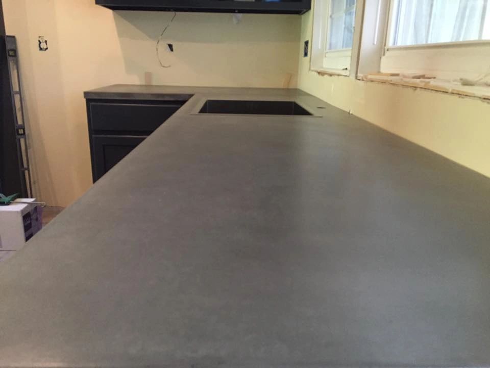 Gray kitchen counter with no sink